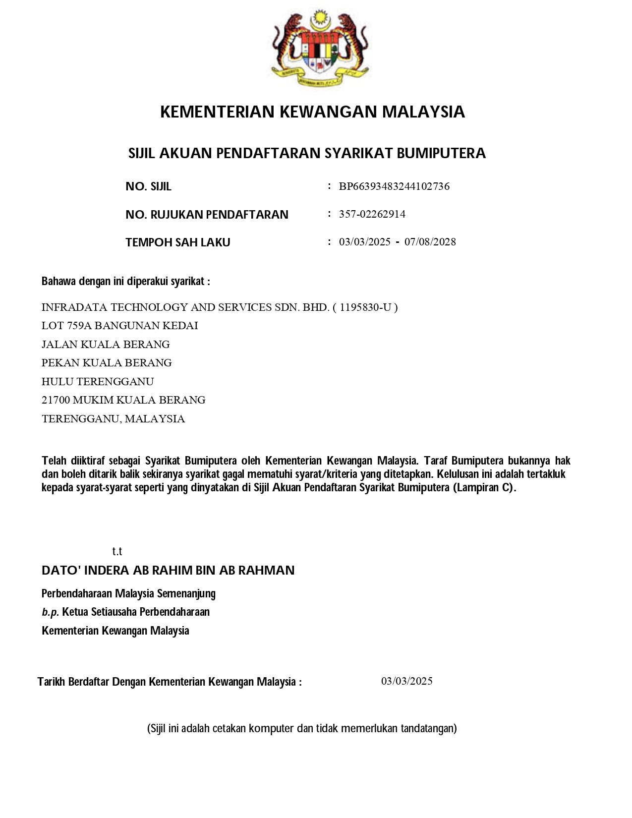 Bumiputera Certificate